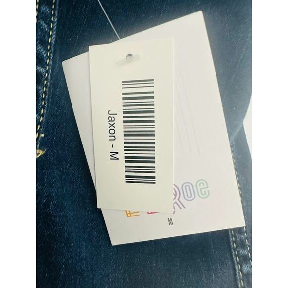 Lularoe Jean Jacket Women Medium Boho Gold Embroidery Flowers Dark Denim Pockets - Picture 8 of 10